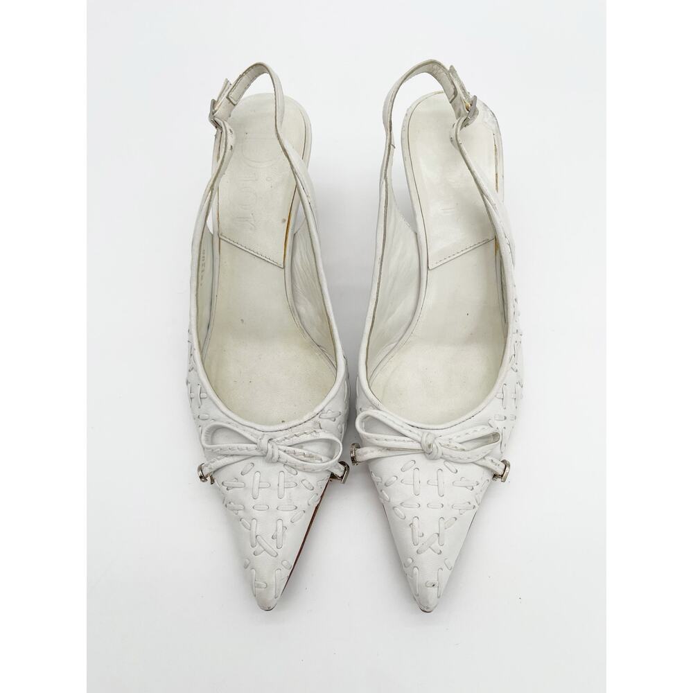 Dior Vintage White Whipstitched Bow CD Charm Pointed Toe Kitten Heels EU 36.5 - Picture 6 of 16
